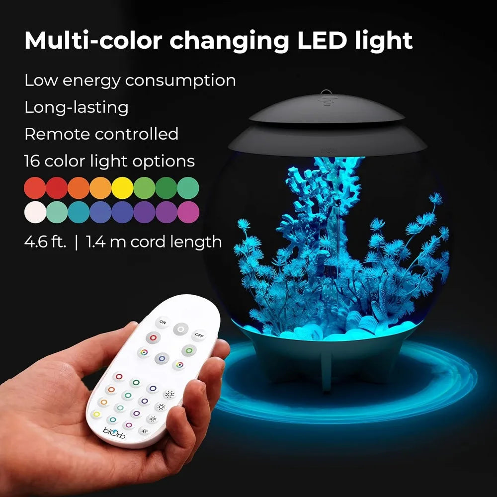 Halo 15 Acrylic 4-Gallon Aquarium with Multi-Color Remote-Controlled LED Lights Modern Compact Tank for Tabletop or Deskto