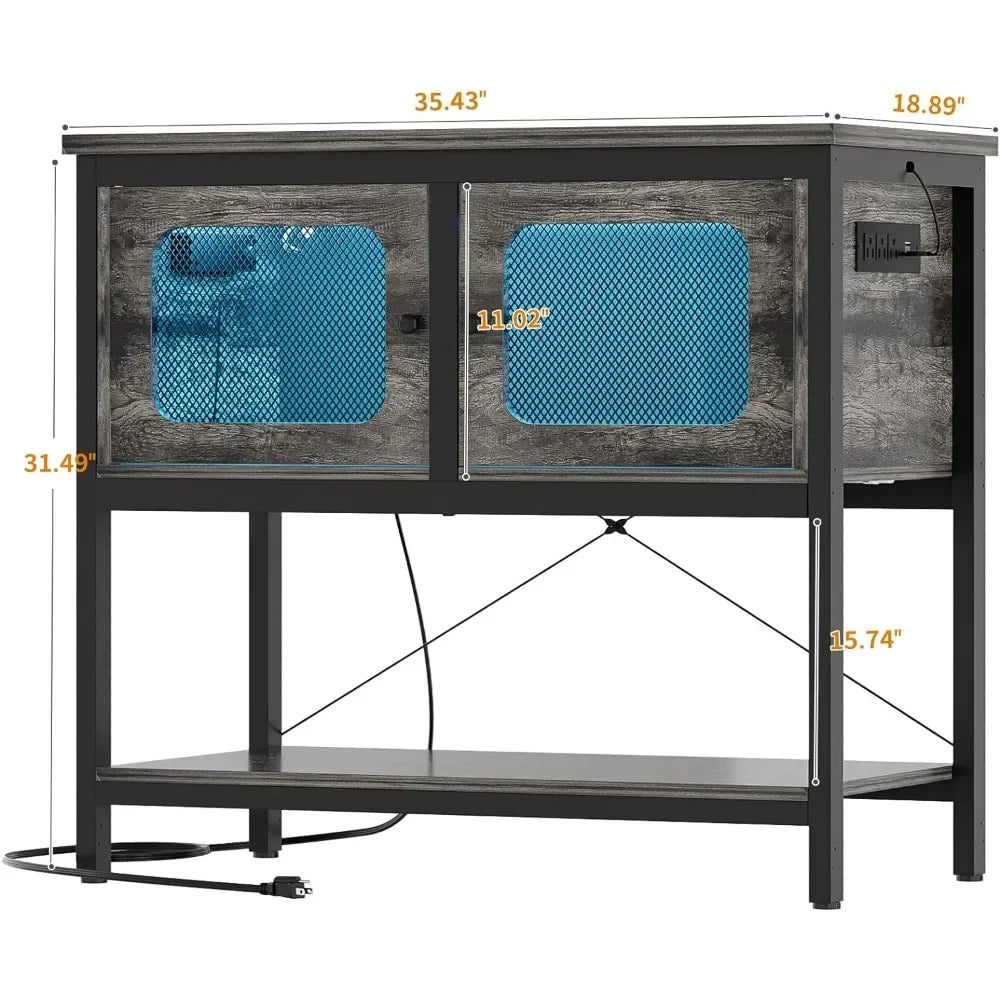 40 Gallon Fish Tank Stand with Magic Power Outlets and Smart LED Lights, Aquarium Stand with Storage Cabinet