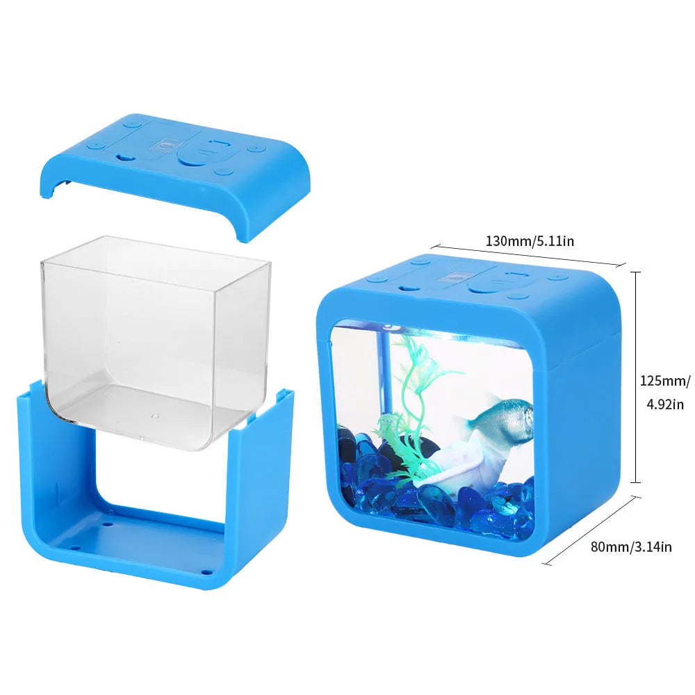 Mini Desktop Fish Tank Reptile Pet Box Stackable Aquarium Creative Building Block Fish Cylinder Landscape Seawe for Office Decor