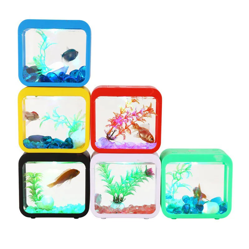 Mini Desktop Fish Tank Reptile Pet Box Stackable Aquarium Creative Building Block Fish Cylinder Landscape Seawe for Office Decor