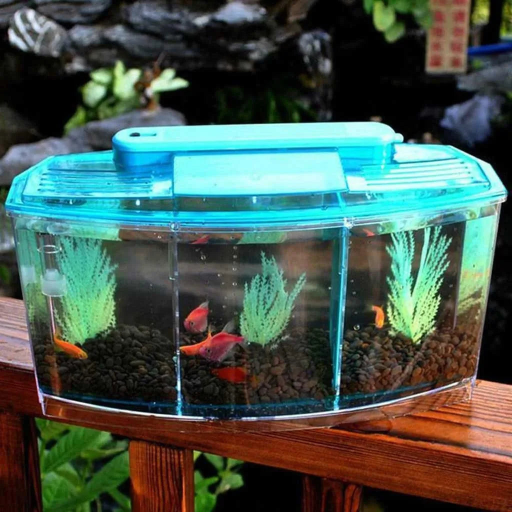 450ML Arylic Aquarium with 3 Compartments Mini Fish Tank Water Grass 6 LED Lights Water Filtering Tube