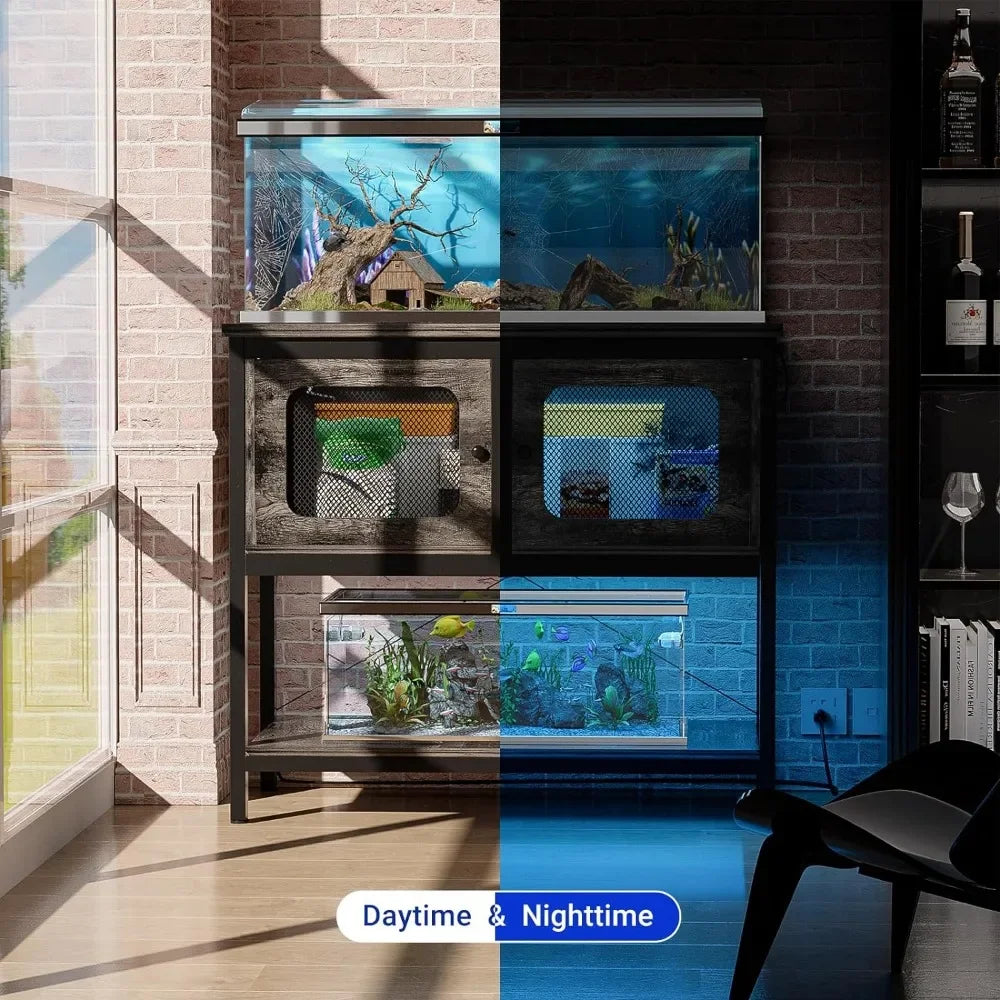 40 Gallon Fish Tank Stand with Magic Power Outlets and Smart LED Lights, Aquarium Stand with Storage Cabinet