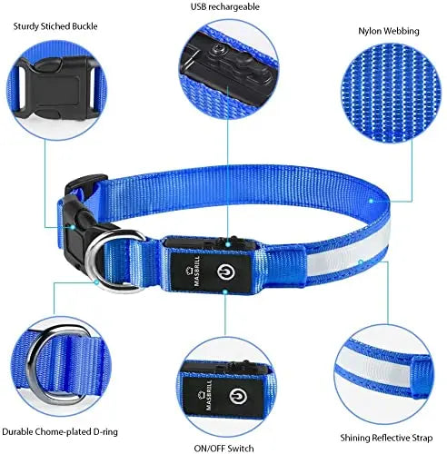 XS/M LED Dog Collar USB Rechargeable Light Up Dog Collar Lights Adjustable Soft Safety Night Light Flashing 3 modes Pet Supplies