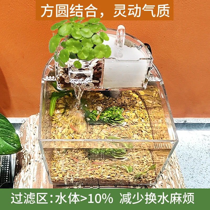 Mini Acrylic Aquarium Transparent Fish Keeper Fishbowl Portable Desktop Fish Tank for Betta Tropical Fish Starter Kit