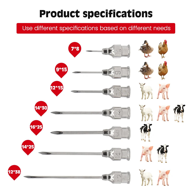 10 Pcs/boxs Farm Animals Injection Needle 304 Stainless Steel Dispensing Needle Syringe Poultry Small Veterinary Supplies