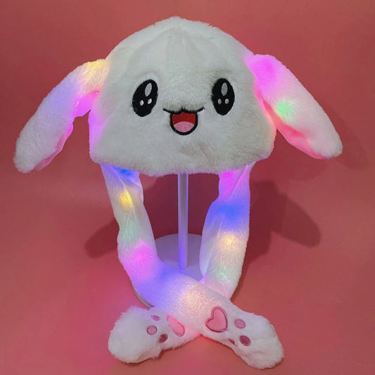 Funny Luminous Bunny Hat Plush Rabbit Hats Ear Moving Jumping Hat Ears Cute Animal Party Cosplay Hats Glow Party Supplies