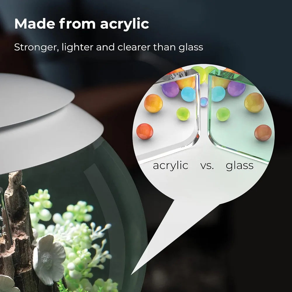 Halo 15 Acrylic 4-Gallon Aquarium with Multi-Color Remote-Controlled LED Lights Modern Compact Tank for Tabletop or Deskto