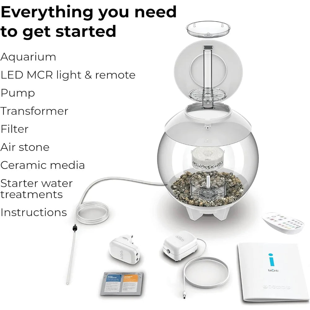 Halo 15 Acrylic 4-Gallon Aquarium with Multi-Color Remote-Controlled LED Lights Modern Compact Tank for Tabletop or Deskto