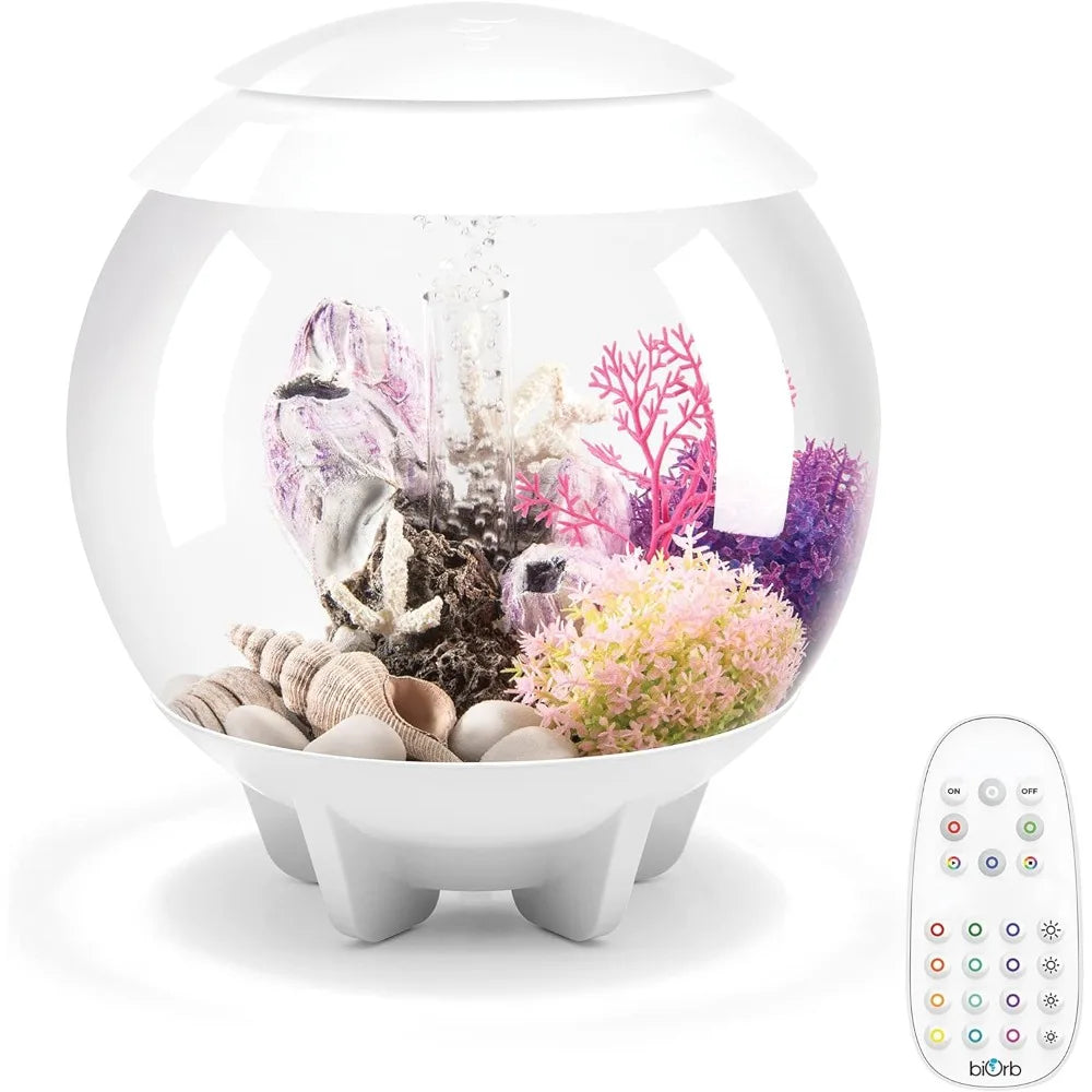 Halo 15 Acrylic 4-Gallon Aquarium with Multi-Color Remote-Controlled LED Lights Modern Compact Tank for Tabletop or Deskto