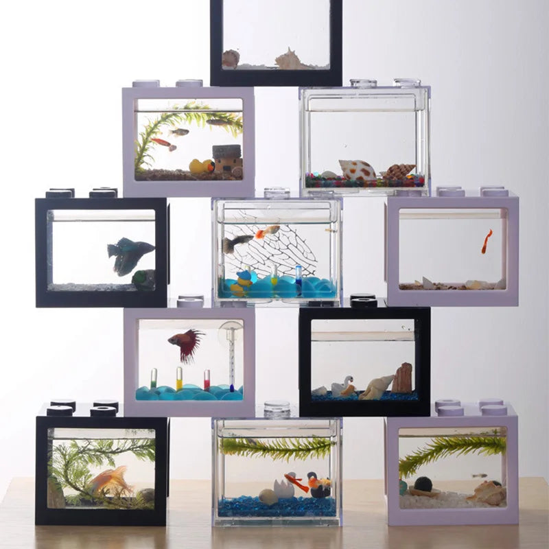 Creative Multicolor Stackable Building Blocks Ecological Aquarium Fish Tank Spider Ant Small Mini Reptile Pet Box Home Decoratio