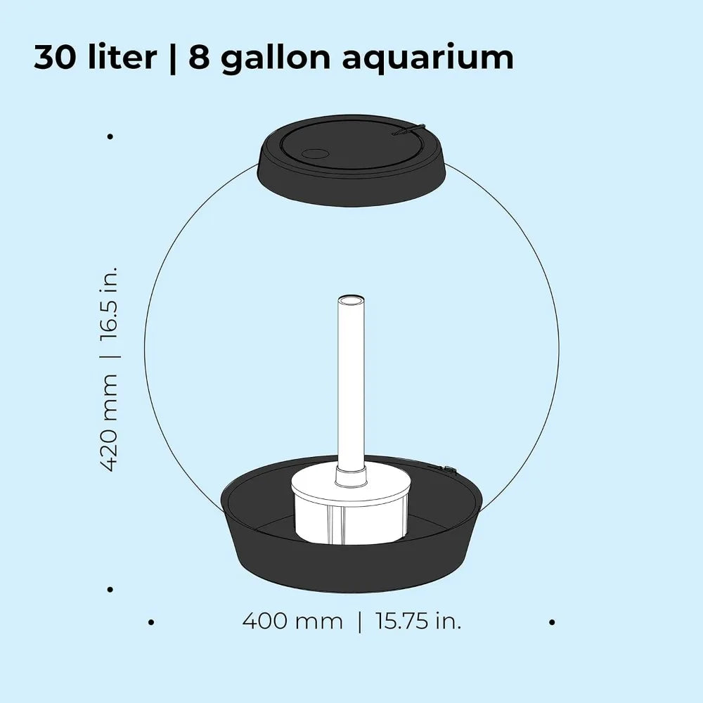 Classic 30 Acrylic 8-Gallon Aquarium with White LED Lights Modern Tank for Tabletop Display, Black