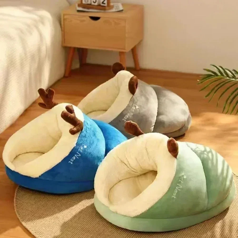 Pet Warm Slipper Nest Comfortable Soft Cute Slippers Shaped Small Cat Dog Bed Semi Enclosed Thickened Cushion Bed Pet Supplies
