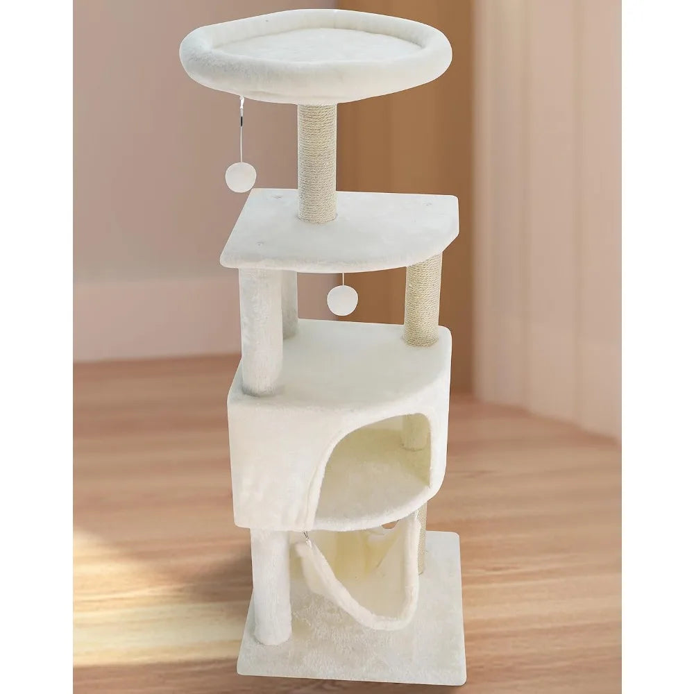 HUITREE 45in Cat Tree Tower for Indoor Cats with Scratching Post and Hanging Bed,