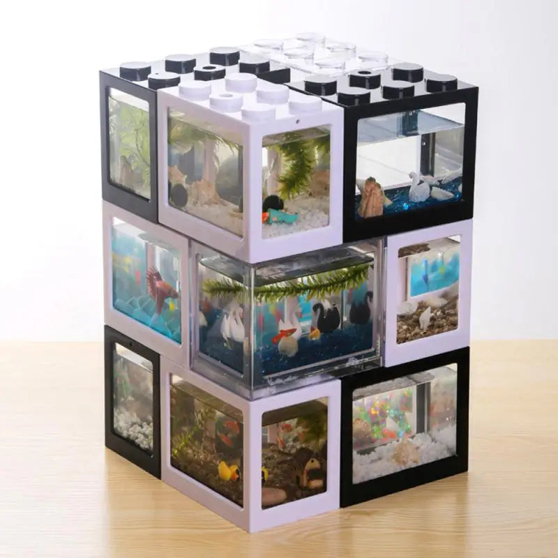 Creative Multicolor Stackable Building Blocks Ecological Aquarium Fish Tank Spider Ant Small Mini Reptile Pet Box Home Decoratio